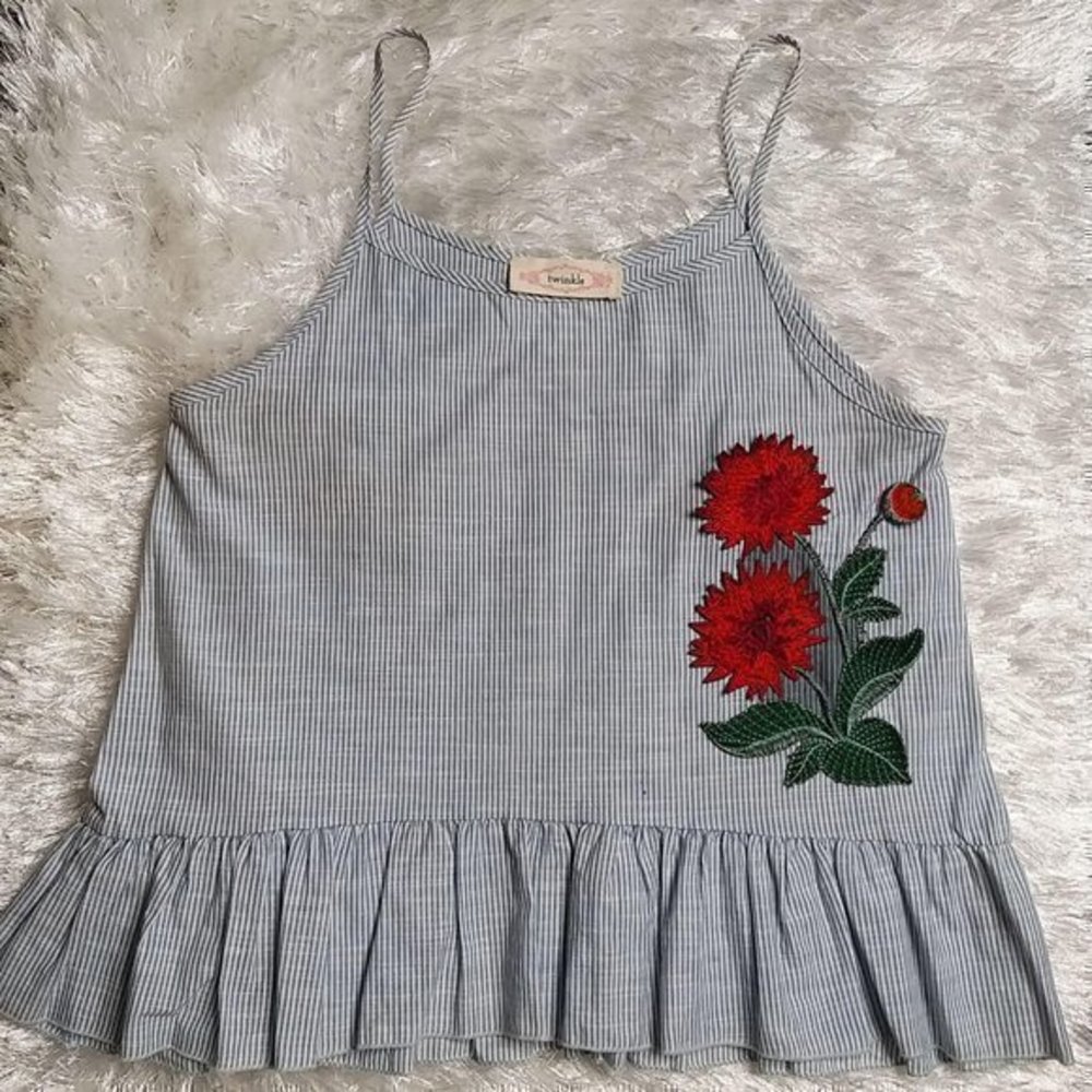 Twinkle striped flare blouse with Flower